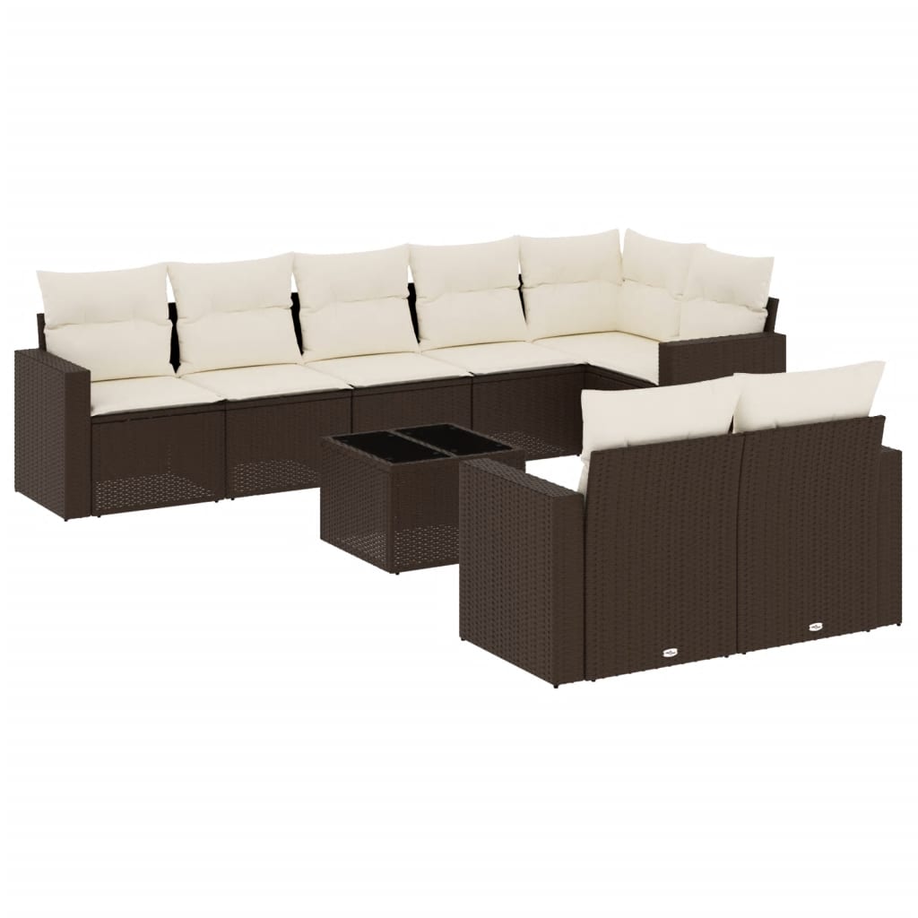 9-delige Loungeset met kussens poly rattan bruin is nu te koop bij PeponiXL, paradijselijk wonen!