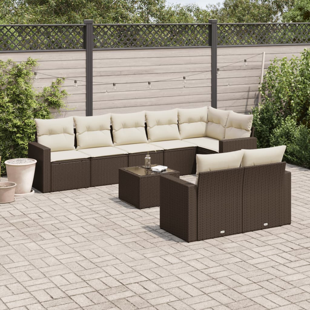 9-delige Loungeset met kussens poly rattan bruin is nu te koop bij PeponiXL, paradijselijk wonen!