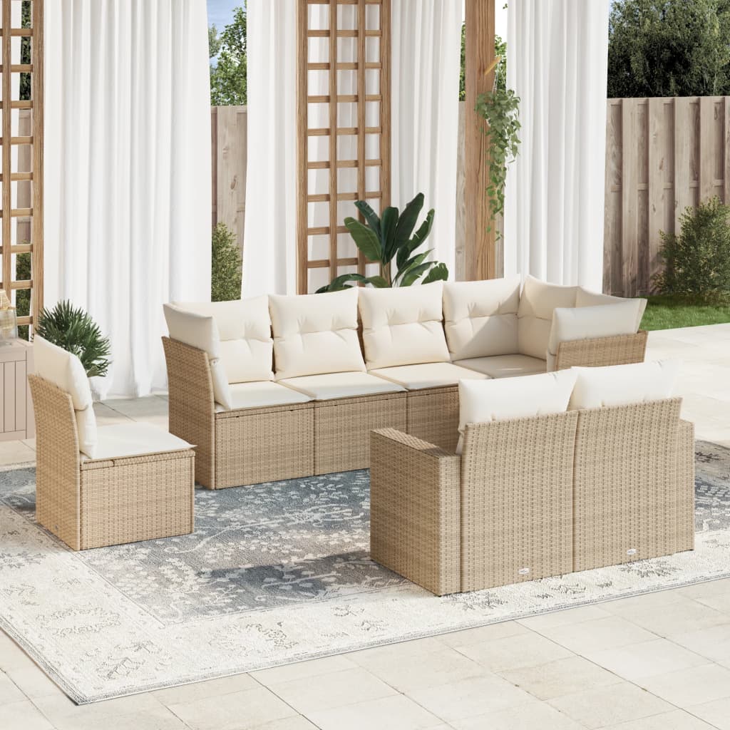 8-delige Loungeset met kussens poly rattan beige is nu te koop bij PeponiXL, paradijselijk wonen!