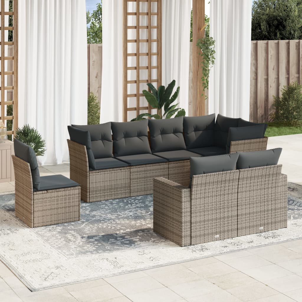 8-delige Loungeset met kussens poly rattan grijs is nu te koop bij PeponiXL, paradijselijk wonen!