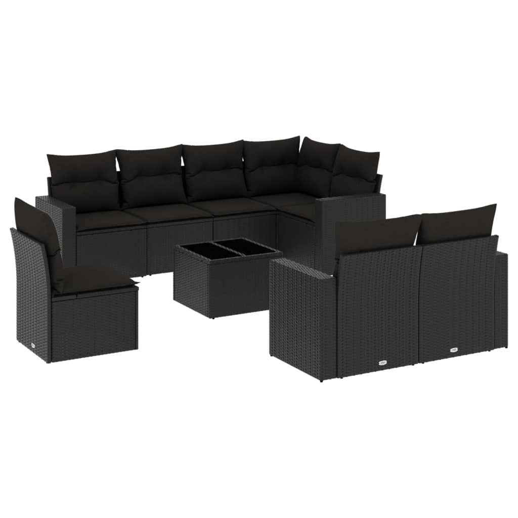9-delige Loungeset met kussens poly rattan zwart is nu te koop bij PeponiXL, paradijselijk wonen!