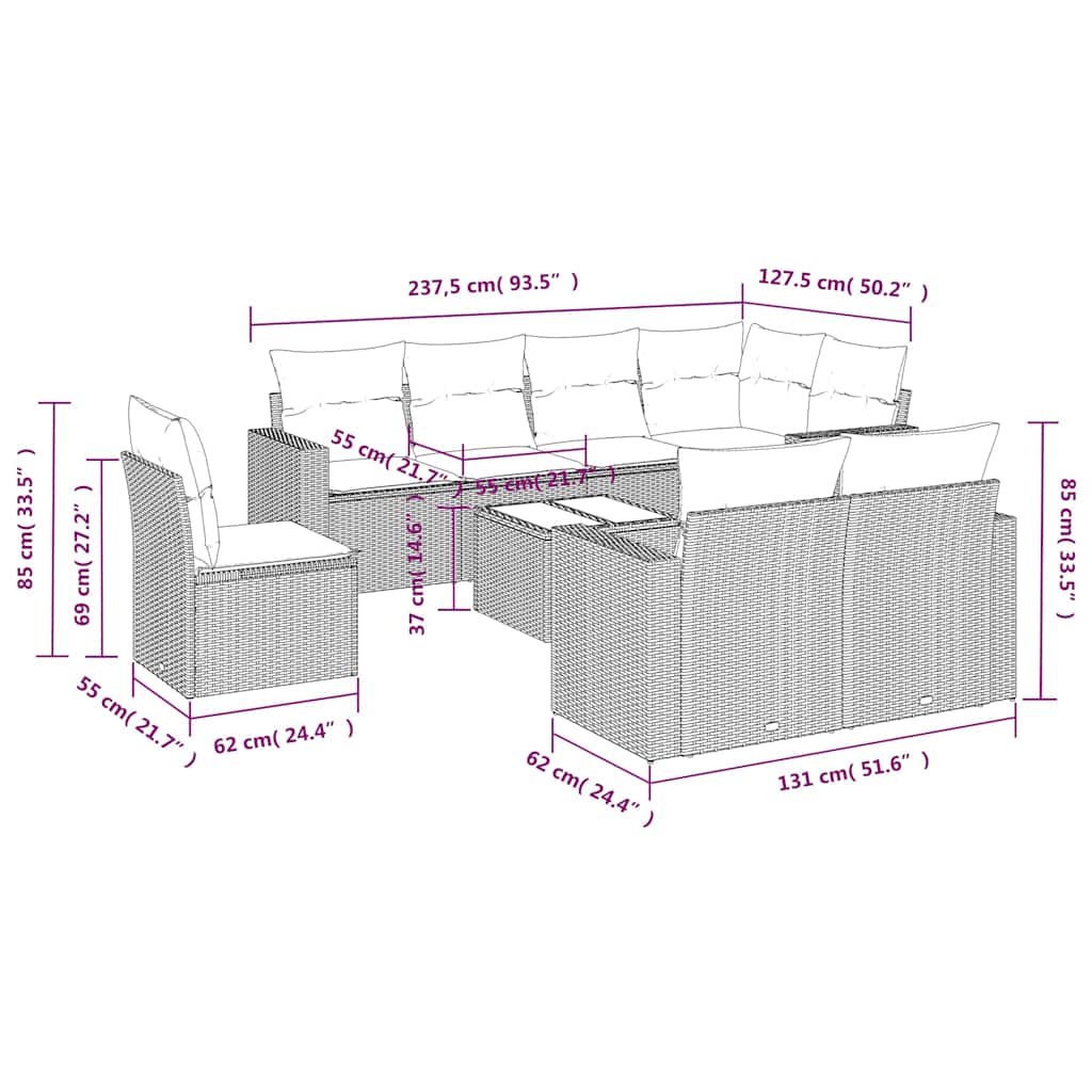 9-delige Loungeset met kussens poly rattan zwart is nu te koop bij PeponiXL, paradijselijk wonen!