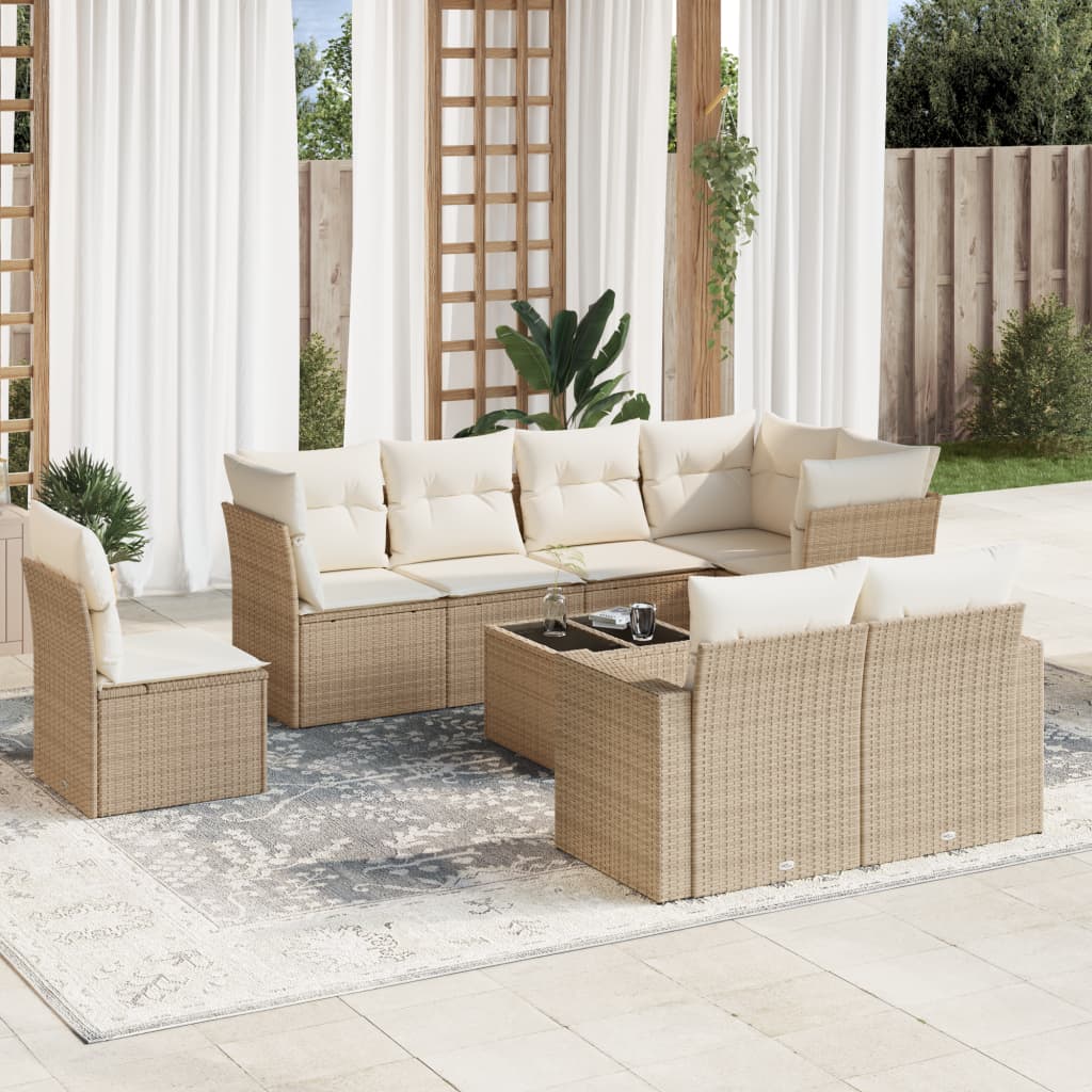 9-delige Loungeset met kussens poly rattan beige is nu te koop bij PeponiXL, paradijselijk wonen!