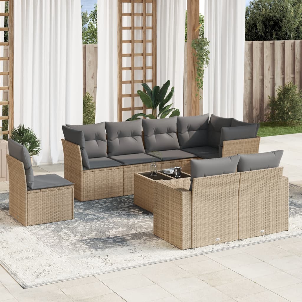 9-delige Loungeset met kussens poly rattan beige is nu te koop bij PeponiXL, paradijselijk wonen!