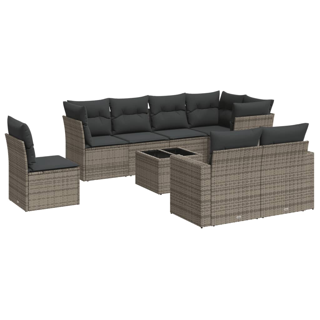 9-delige Loungeset met kussens poly rattan grijs is nu te koop bij PeponiXL, paradijselijk wonen!