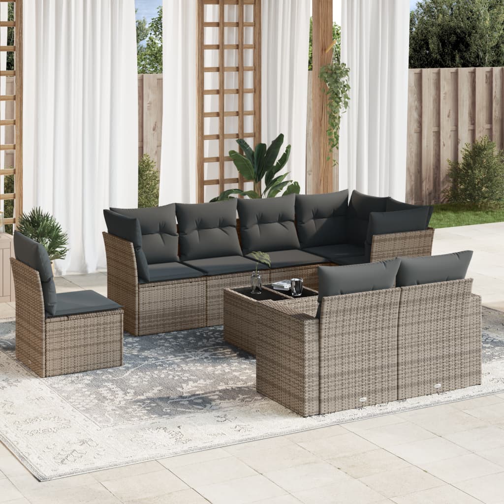 9-delige Loungeset met kussens poly rattan grijs is nu te koop bij PeponiXL, paradijselijk wonen!