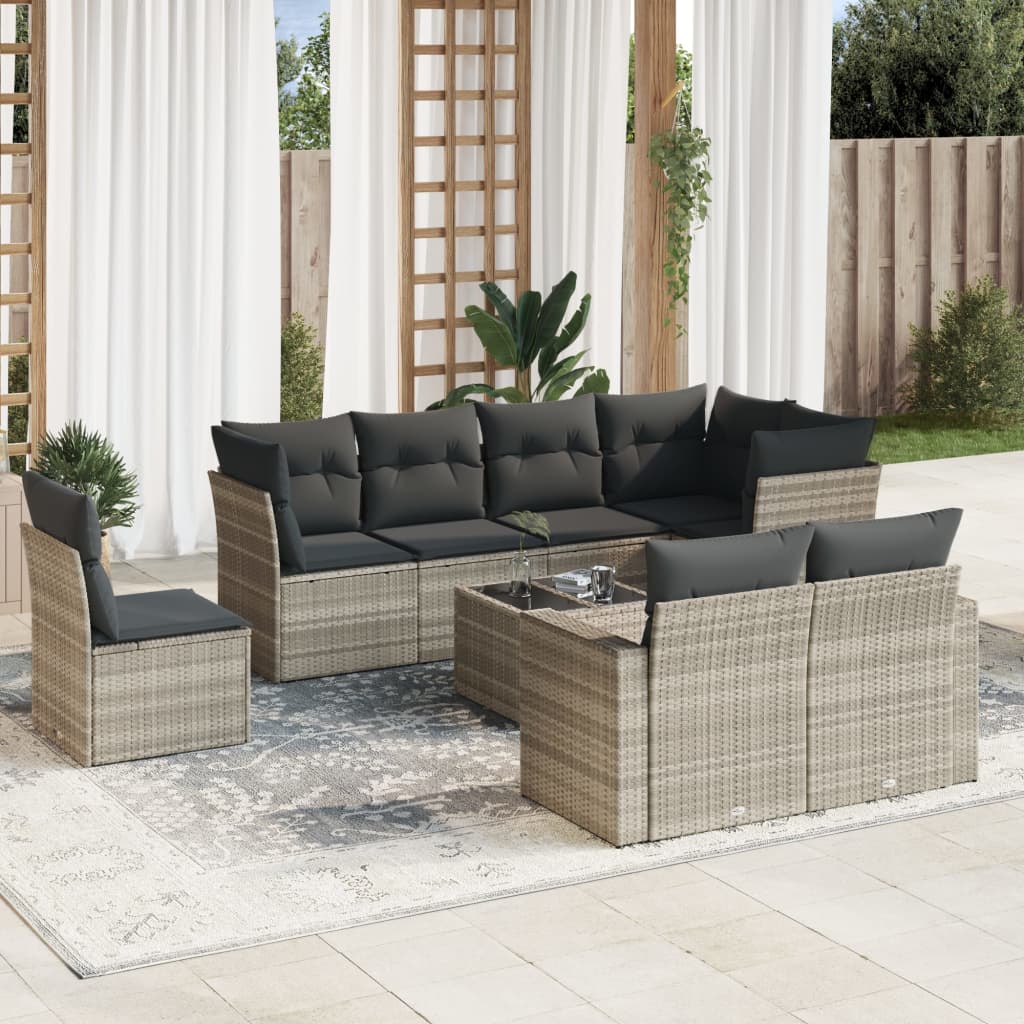 9-delige Loungeset met kussens poly rattan lichtgrijs is nu te koop bij PeponiXL, paradijselijk wonen!