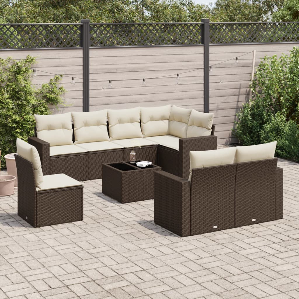 9-delige Loungeset met kussens poly rattan bruin is nu te koop bij PeponiXL, paradijselijk wonen!