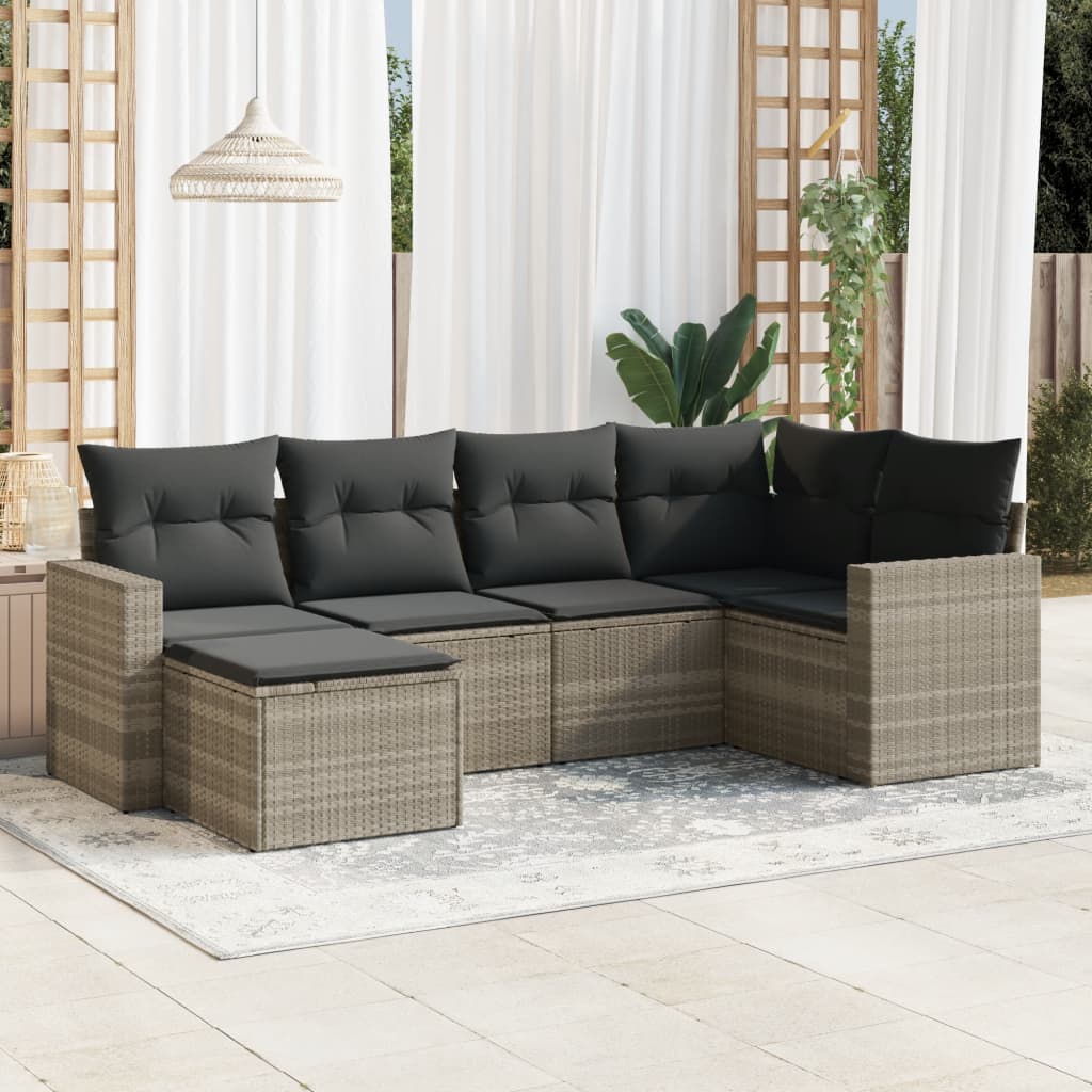6-delige Loungeset met kussens poly rattan lichtgrijs is nu te koop bij PeponiXL, paradijselijk wonen!