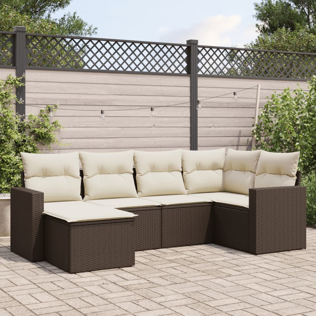 6-delige Loungeset met kussens poly rattan bruin is nu te koop bij PeponiXL, paradijselijk wonen!