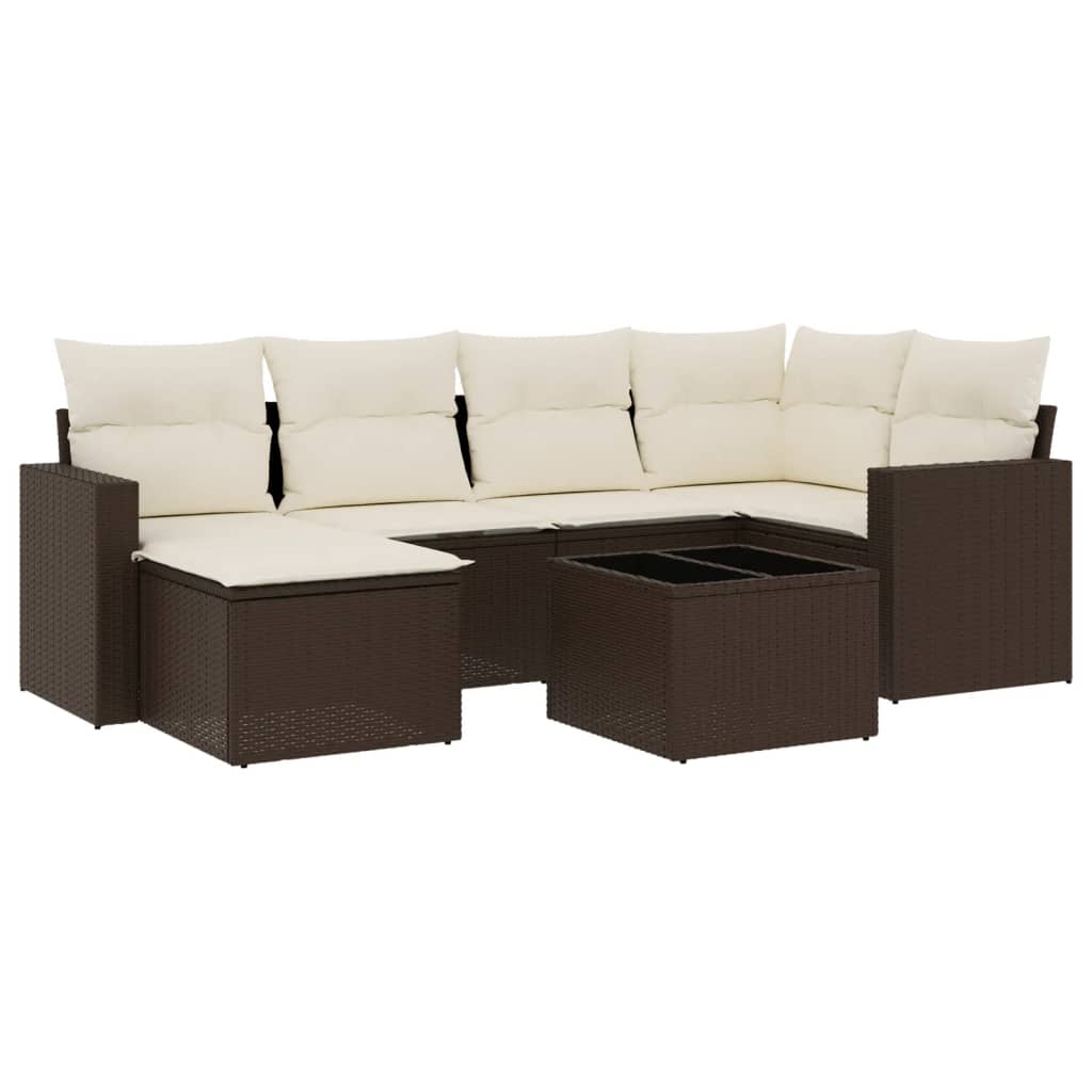 7-delige Loungeset met kussens poly rattan bruin is nu te koop bij PeponiXL, paradijselijk wonen!