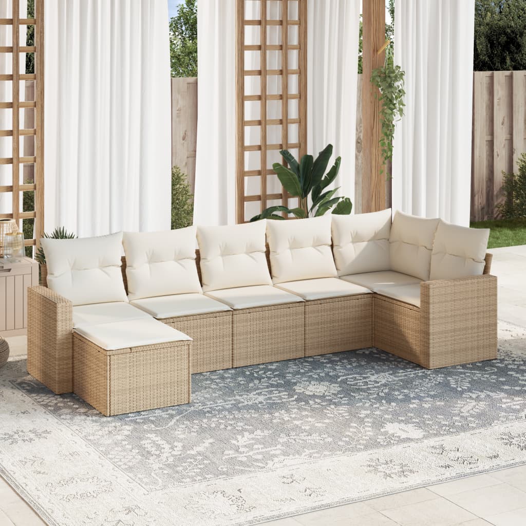 7-delige Loungeset met kussens poly rattan beige is nu te koop bij PeponiXL, paradijselijk wonen!
