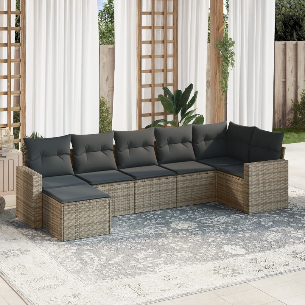 7-delige Loungeset met kussens poly rattan grijs is nu te koop bij PeponiXL, paradijselijk wonen!