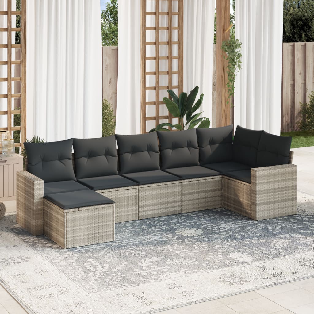 7-delige Loungeset met kussens poly rattan lichtgrijs is nu te koop bij PeponiXL, paradijselijk wonen!