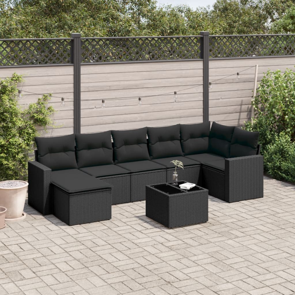 8-delige Loungeset met kussens poly rattan zwart is nu te koop bij PeponiXL, paradijselijk wonen!