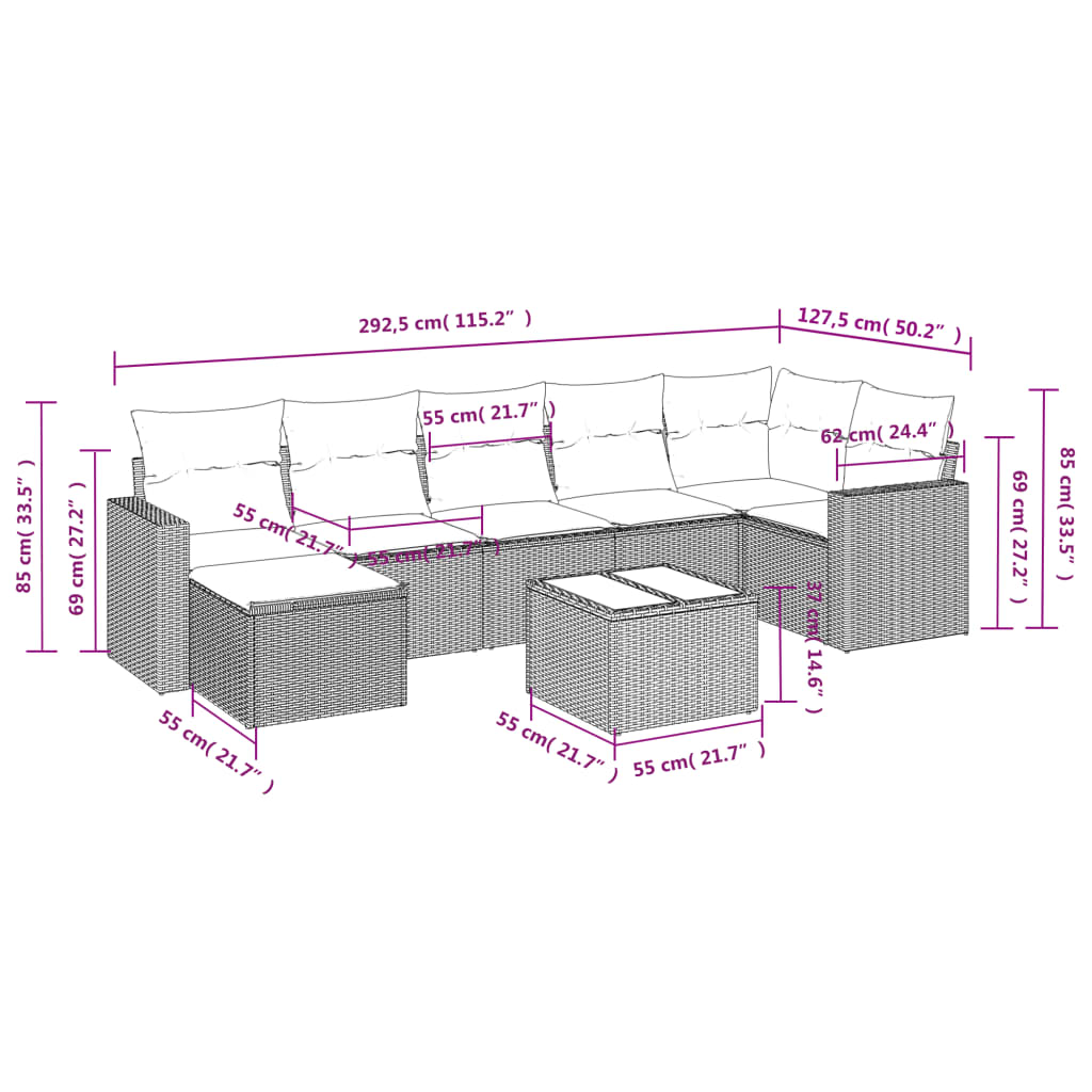 8-delige Loungeset met kussens poly rattan lichtgrijs is nu te koop bij PeponiXL, paradijselijk wonen!