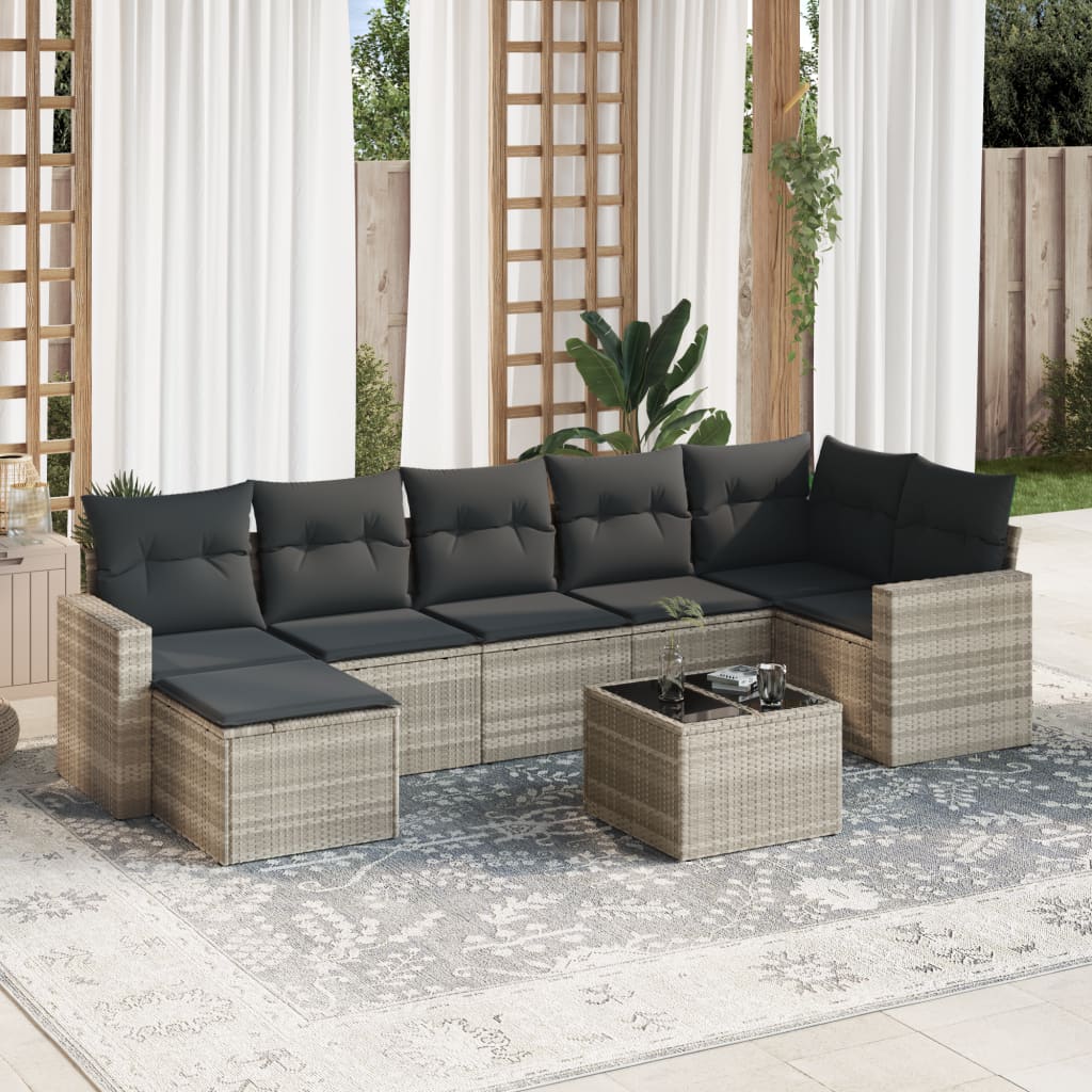 8-delige Loungeset met kussens poly rattan lichtgrijs is nu te koop bij PeponiXL, paradijselijk wonen!