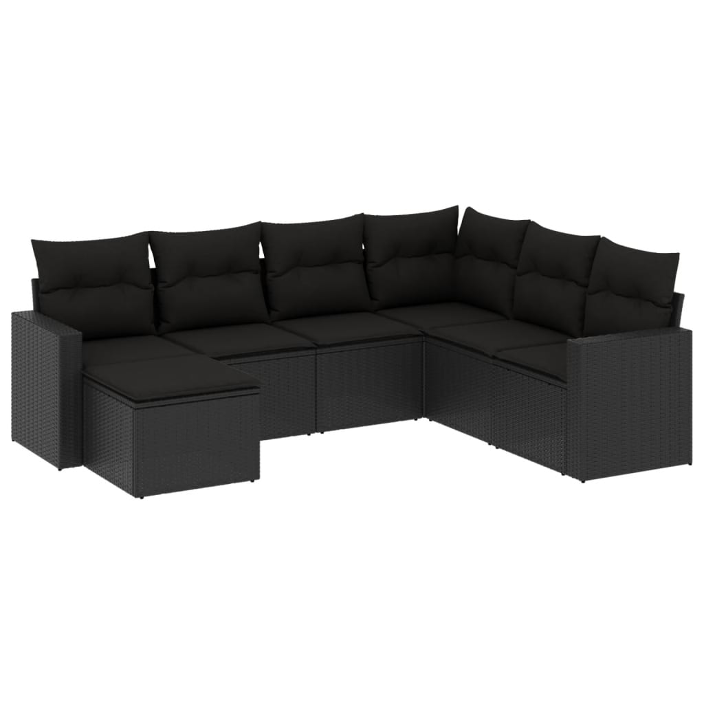 7-delige Loungeset met kussens poly rattan zwart is nu te koop bij PeponiXL, paradijselijk wonen!