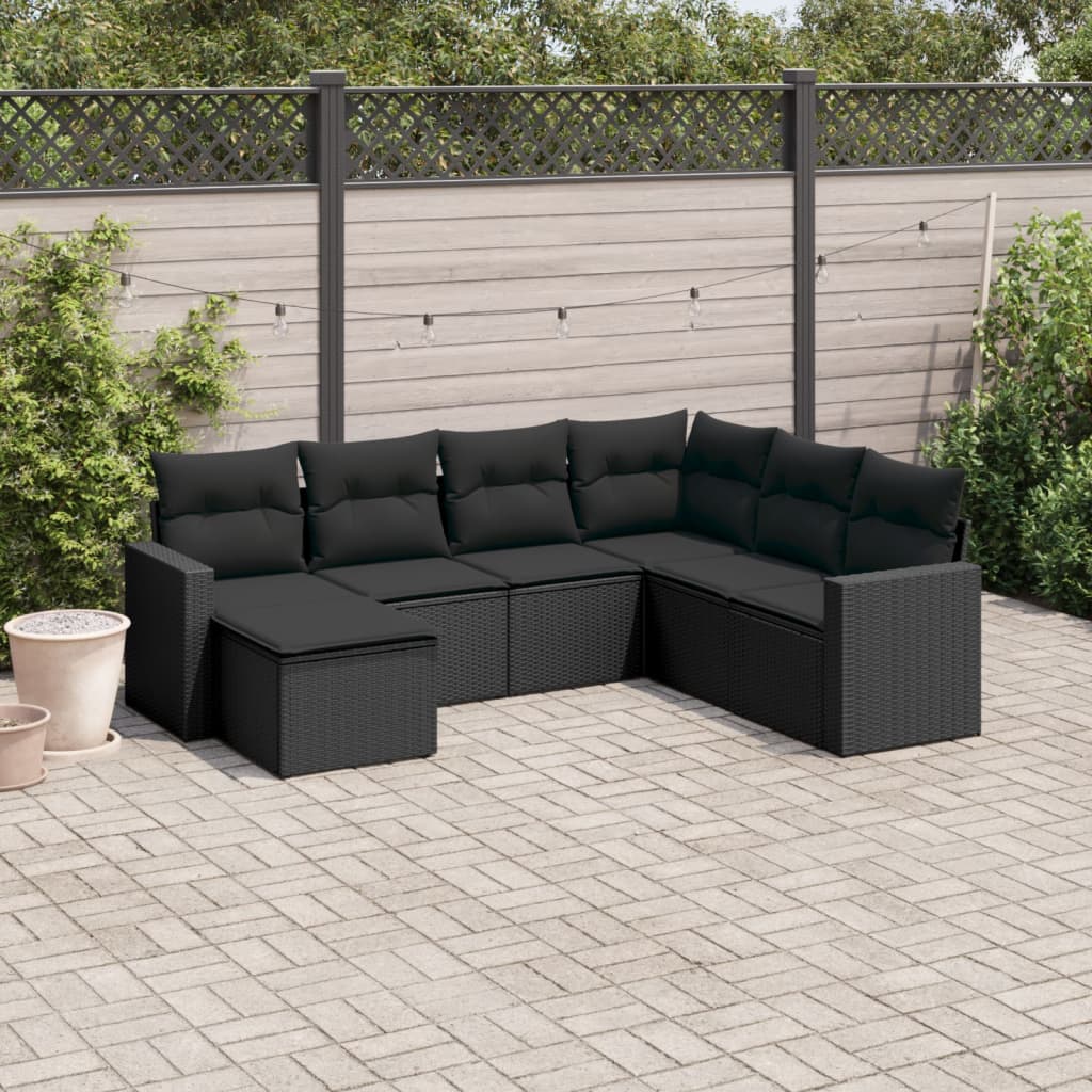7-delige Loungeset met kussens poly rattan zwart is nu te koop bij PeponiXL, paradijselijk wonen!