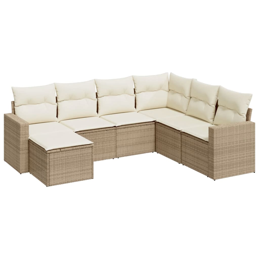 7-delige Loungeset met kussens poly rattan beige is nu te koop bij PeponiXL, paradijselijk wonen!
