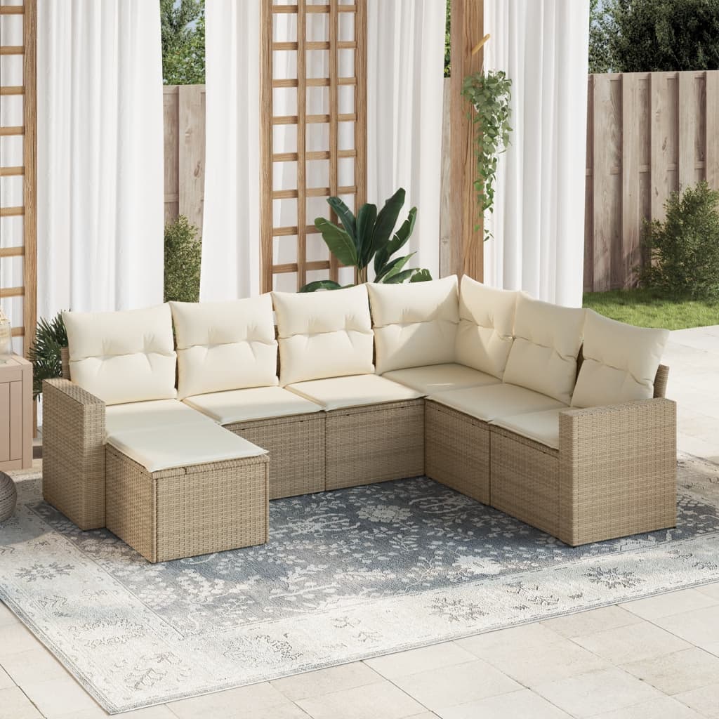 7-delige Loungeset met kussens poly rattan beige is nu te koop bij PeponiXL, paradijselijk wonen!