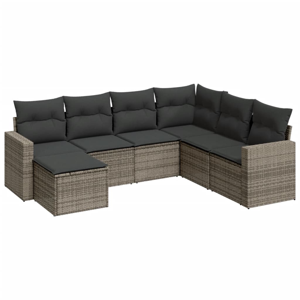 7-delige Loungeset met kussens poly rattan grijs is nu te koop bij PeponiXL, paradijselijk wonen!