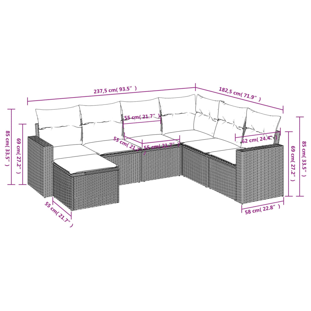 7-delige Loungeset met kussens poly rattan grijs is nu te koop bij PeponiXL, paradijselijk wonen!