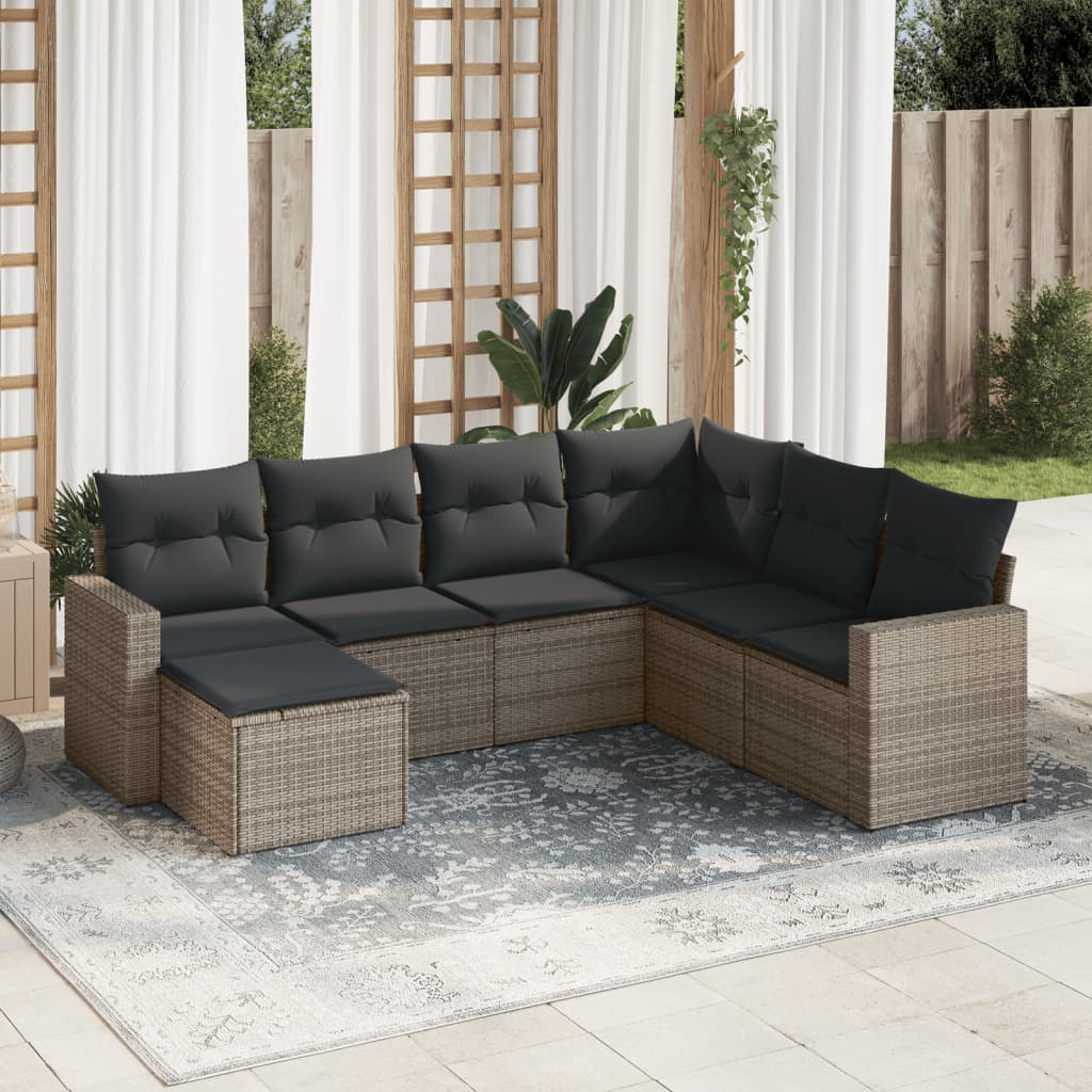 7-delige Loungeset met kussens poly rattan grijs is nu te koop bij PeponiXL, paradijselijk wonen!