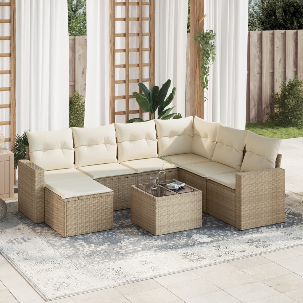 8-delige Loungeset met kussens poly rattan beige is nu te koop bij PeponiXL, paradijselijk wonen!