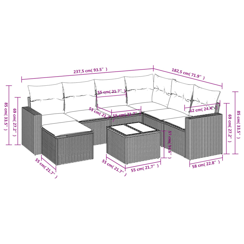 8-delige Loungeset met kussens poly rattan bruin is nu te koop bij PeponiXL, paradijselijk wonen!