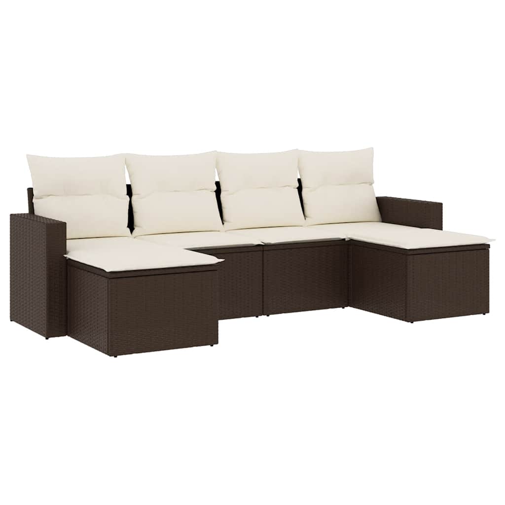 6-delige Loungeset met kussens poly rattan bruin is nu te koop bij PeponiXL, paradijselijk wonen!