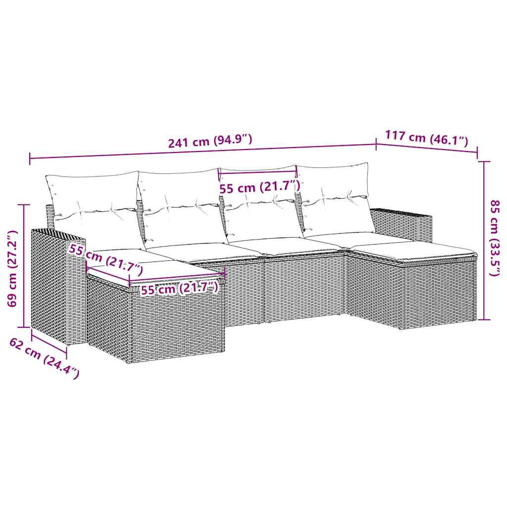 6-delige Loungeset met kussens poly rattan bruin is nu te koop bij PeponiXL, paradijselijk wonen!