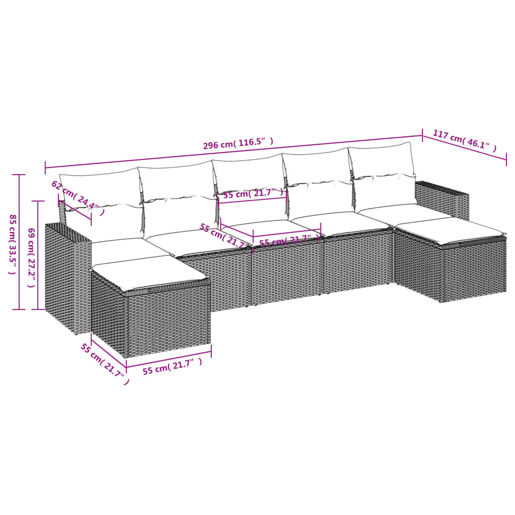 7-delige Loungeset met kussens poly rattan bruin is nu te koop bij PeponiXL, paradijselijk wonen!