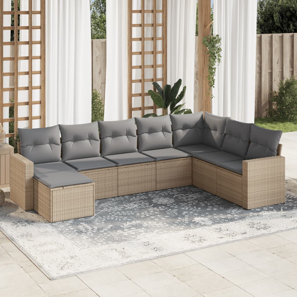 8-delige Loungeset met kussens poly rattan beige is nu te koop bij PeponiXL, paradijselijk wonen!