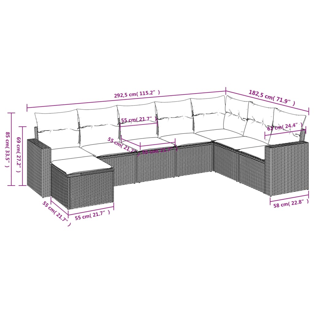 8-delige Loungeset met kussens poly rattan bruin is nu te koop bij PeponiXL, paradijselijk wonen!