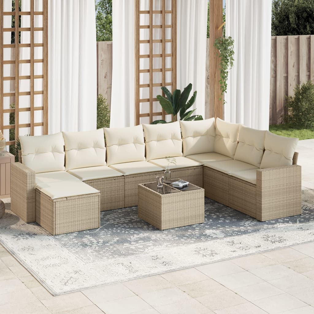 9-delige Loungeset met kussens poly rattan beige is nu te koop bij PeponiXL, paradijselijk wonen!