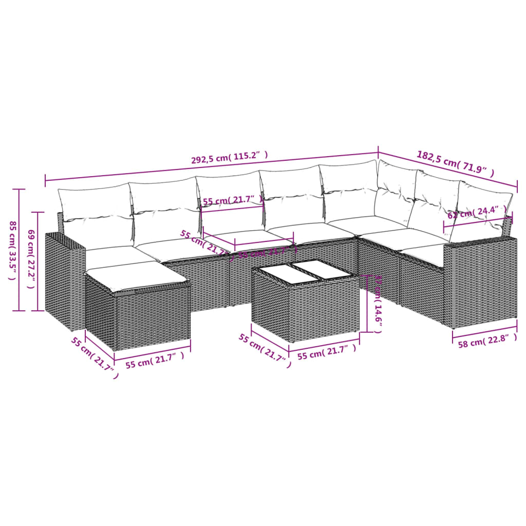 9-delige Loungeset met kussens poly rattan lichtgrijs is nu te koop bij PeponiXL, paradijselijk wonen!