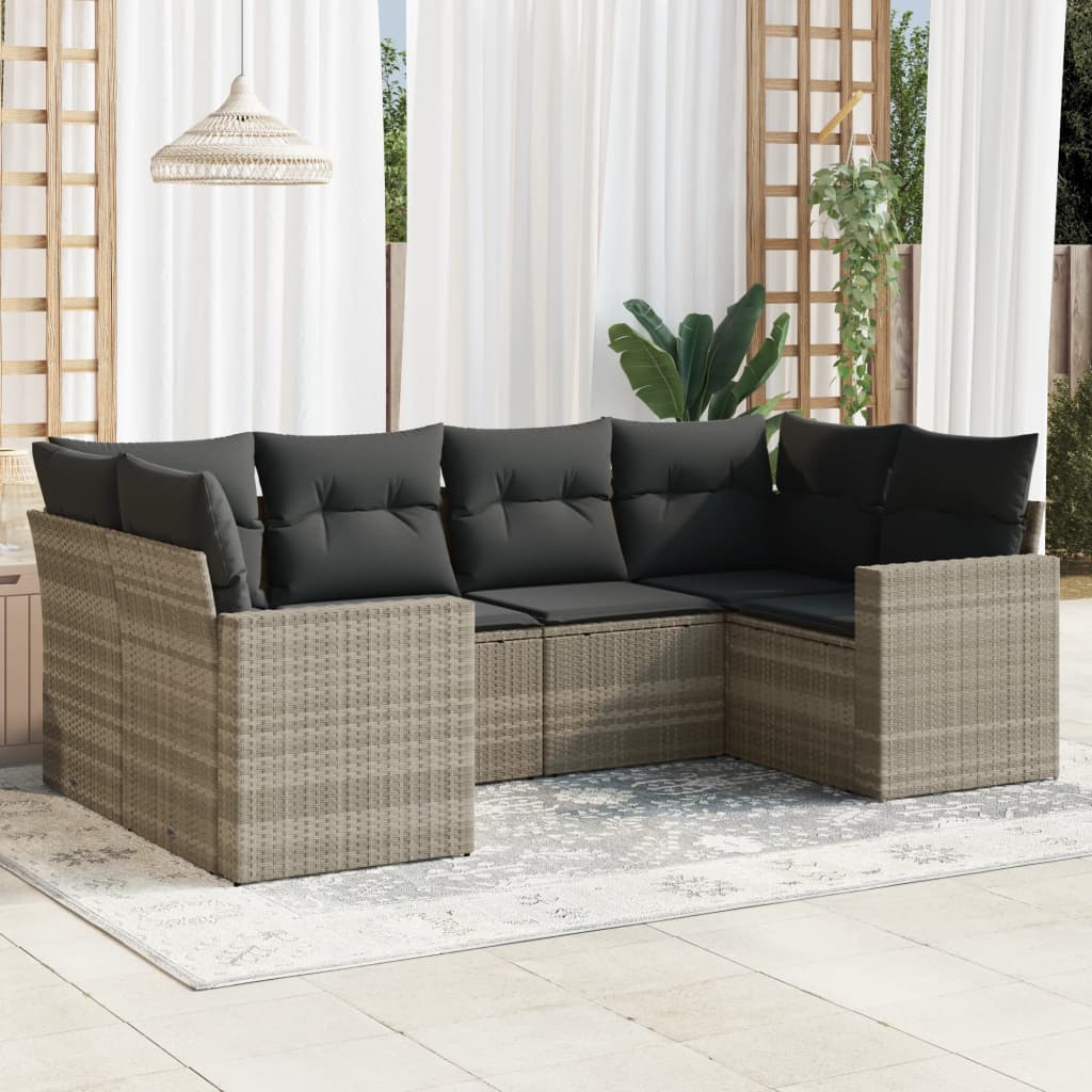 6-delige Loungeset met kussens poly rattan lichtgrijs is nu te koop bij PeponiXL, paradijselijk wonen!