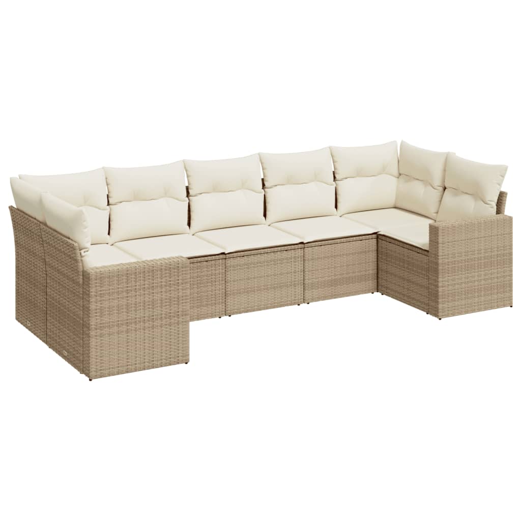7-delige Loungeset met kussens poly rattan beige is nu te koop bij PeponiXL, paradijselijk wonen!