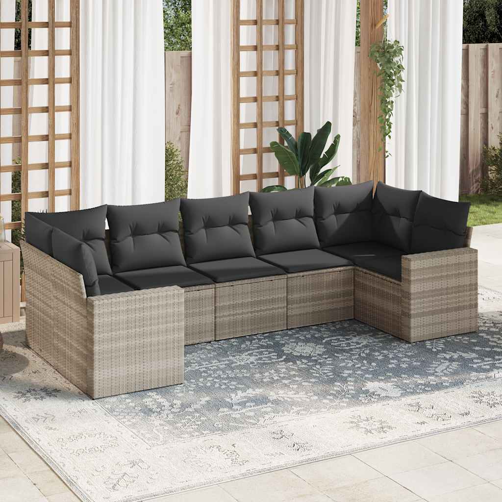 7-delige Loungeset met kussens poly rattan lichtgrijs is nu te koop bij PeponiXL, paradijselijk wonen!