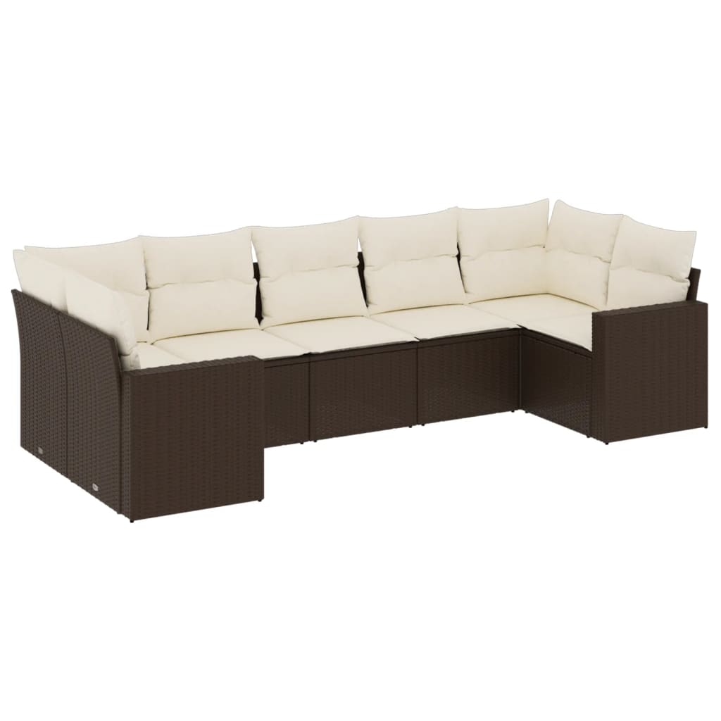 7-delige Loungeset met kussens poly rattan bruin is nu te koop bij PeponiXL, paradijselijk wonen!
