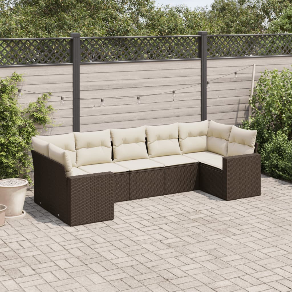 7-delige Loungeset met kussens poly rattan bruin is nu te koop bij PeponiXL, paradijselijk wonen!