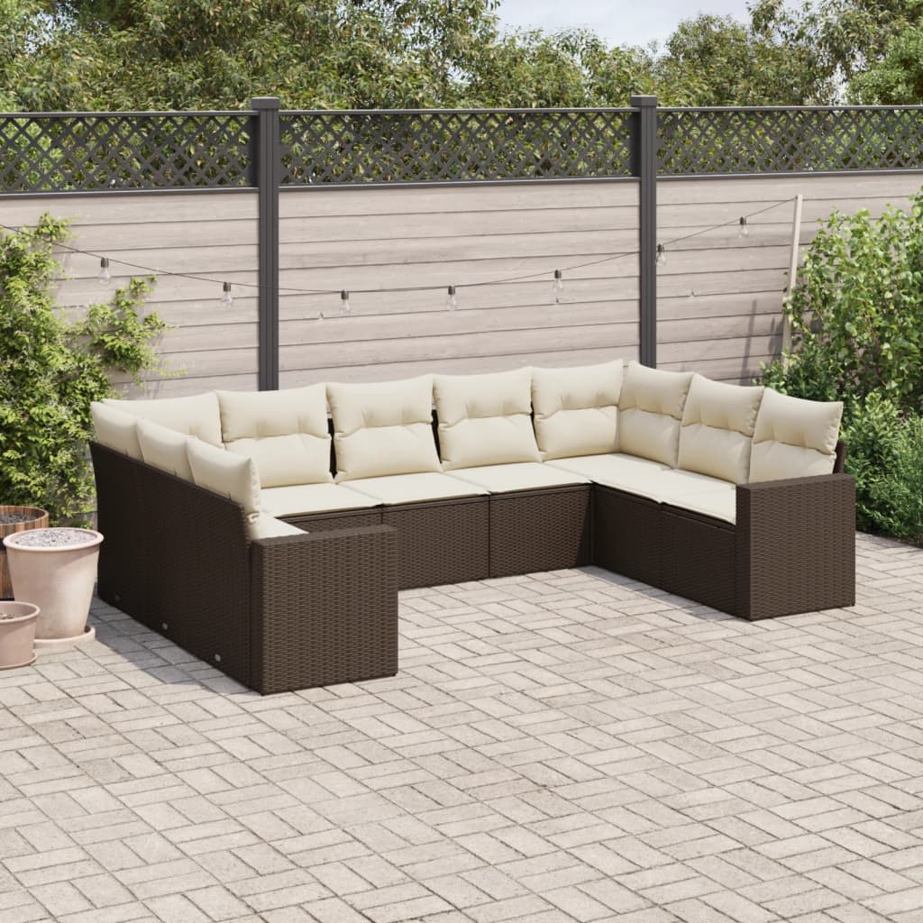 9-delige Loungeset met kussens poly rattan bruin is nu te koop bij PeponiXL, paradijselijk wonen!