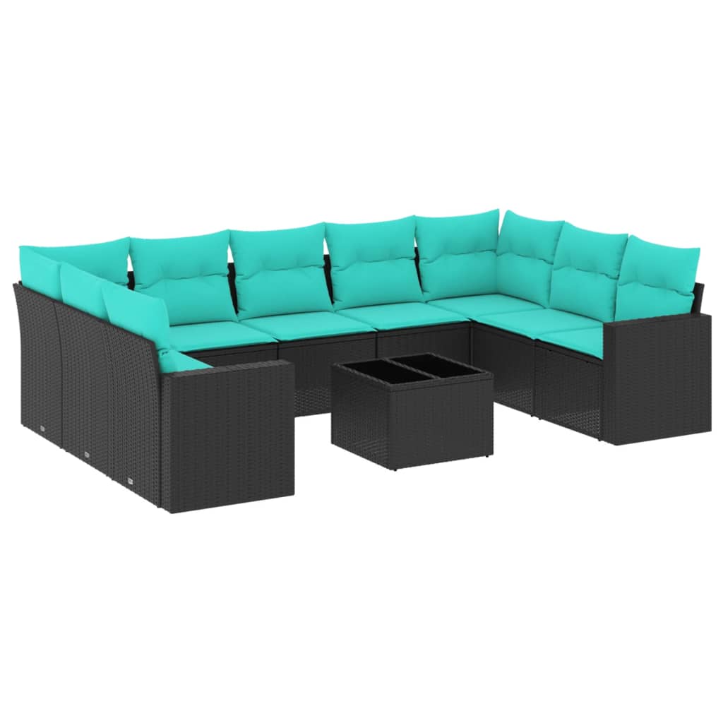10-delige Loungeset met kussens poly rattan zwart is nu te koop bij PeponiXL, paradijselijk wonen!