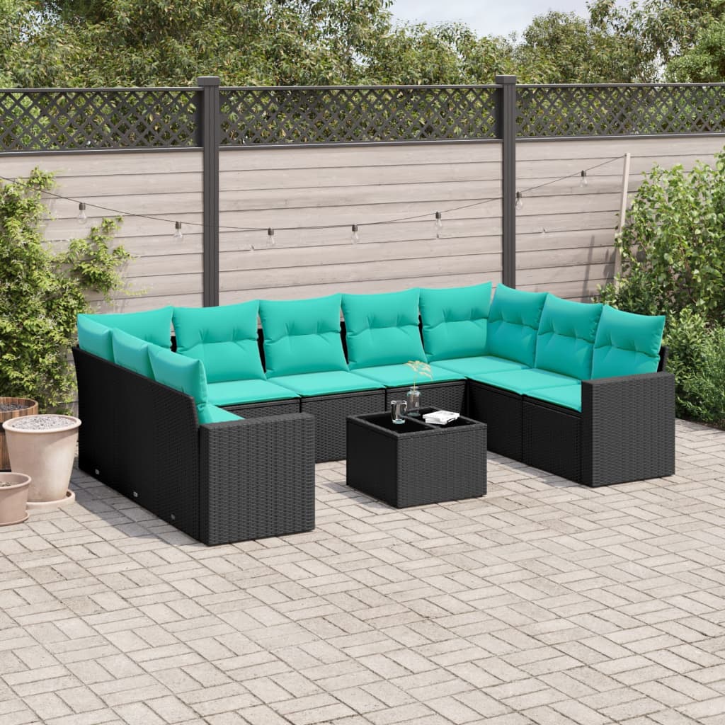 10-delige Loungeset met kussens poly rattan zwart is nu te koop bij PeponiXL, paradijselijk wonen!