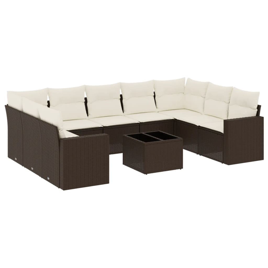 10-delige Loungeset met kussens poly rattan bruin is nu te koop bij PeponiXL, paradijselijk wonen!