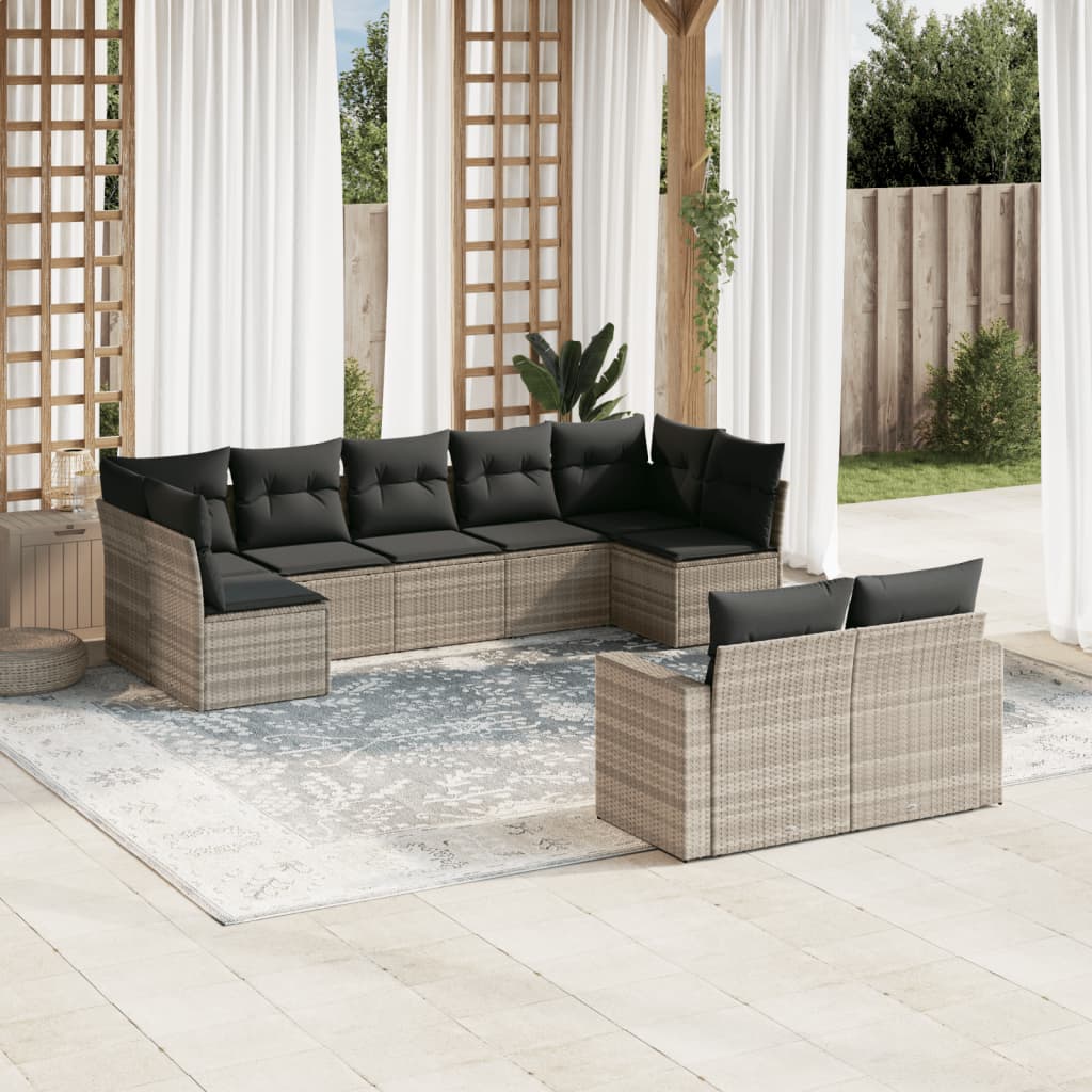 9-delige Loungeset met kussens poly rattan lichtgrijs is nu te koop bij PeponiXL, paradijselijk wonen!