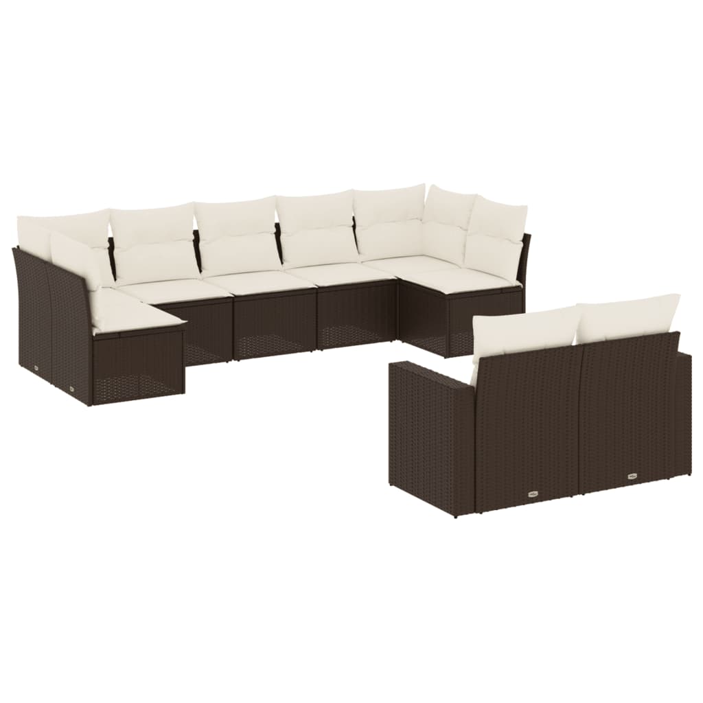 9-delige Loungeset met kussens poly rattan bruin is nu te koop bij PeponiXL, paradijselijk wonen!