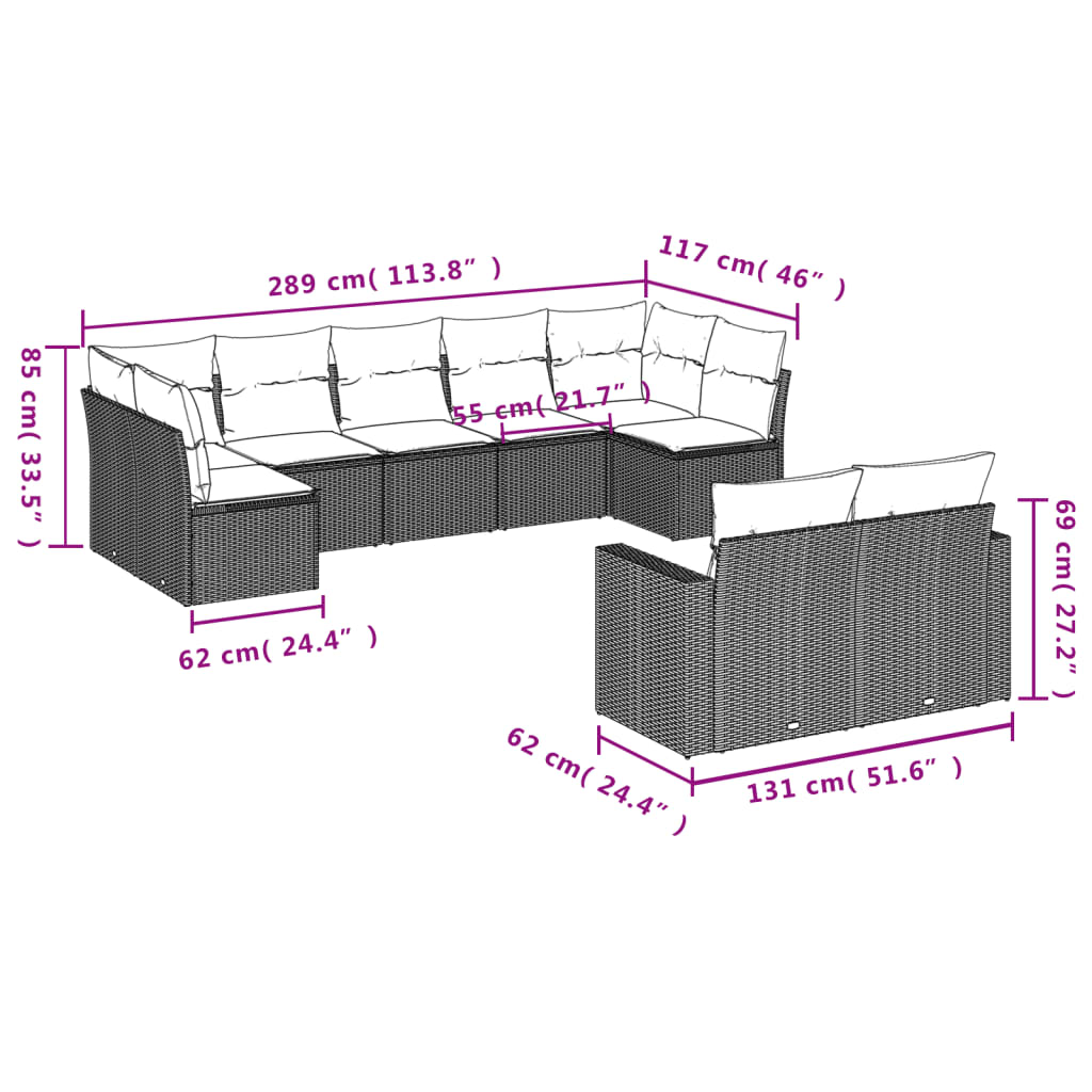 9-delige Loungeset met kussens poly rattan bruin is nu te koop bij PeponiXL, paradijselijk wonen!