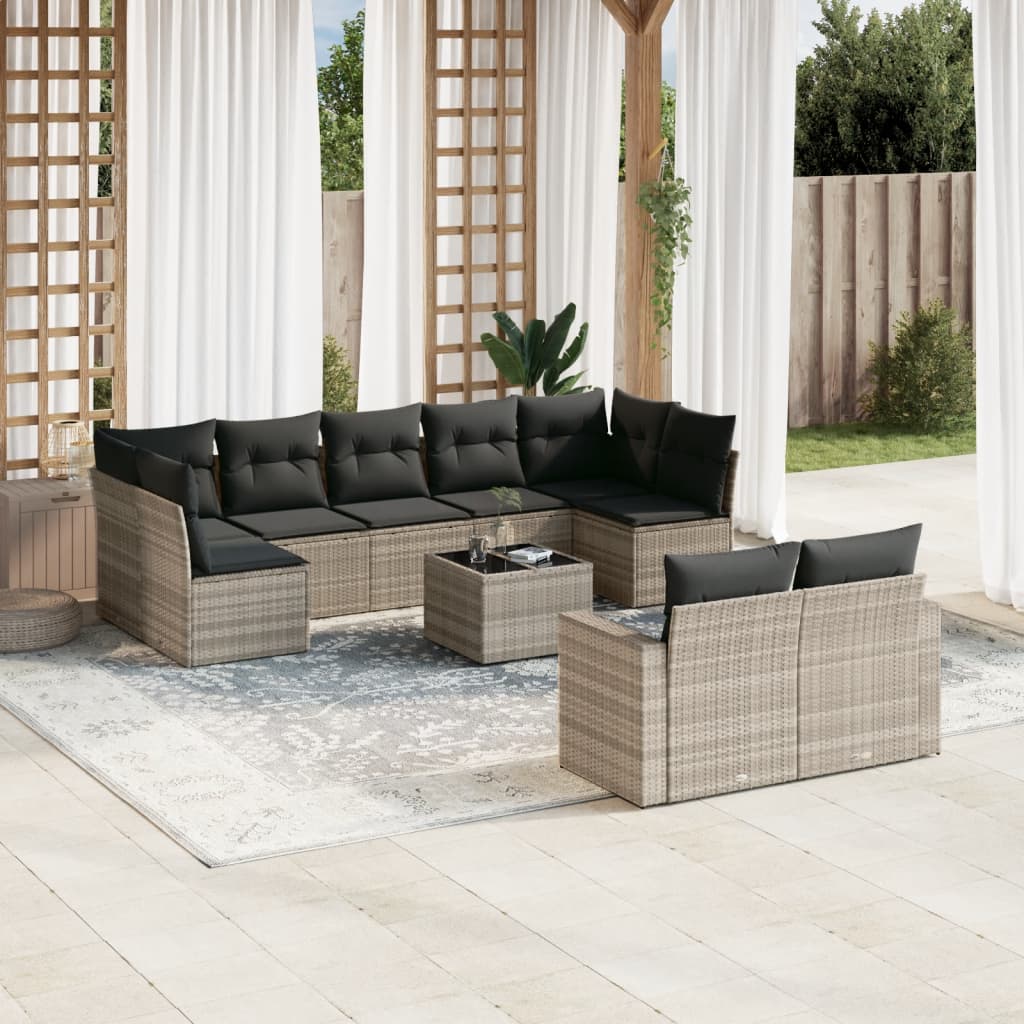 10-delige Loungeset met kussens poly rattan lichtgrijs is nu te koop bij PeponiXL, paradijselijk wonen!